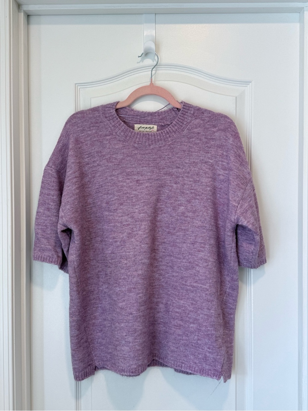 Free People Margot SoftSpun Sweater Tee Purple Heather Oversized Knit Size M